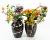 MARBLE VASES WITH GLASS BEAD BOUQUETS, PAIR, H 9.5", DIA 6.5" 