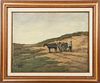A. KIELL, DUTCH, OIL ON CANVAS, C 1910, H 14" W 18" FARMER WITH HORSE DRAWN CART 