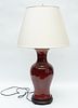 CHINESE PORCELAIN OXBLOOD VASE CONVERTED INTO TABLE LAMP, H 32" 