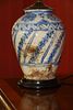 BLUE AND WHITE PORCELAIN TABLE LAMP, H 27" OVERALL, DIA 8" 