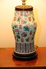 CHINESE PORCELAIN VASE CONVERTED TO TABLE LAMP,  H 29", DIA 6.5" 