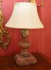 CERAMIC AND ONYX TABLE LAMP, H 23.5" OVERALL 