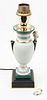 FRENCH EMPIRE STYLE PORCELAIN URN FORM TABLE LAMP, H 18.5" 
