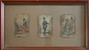 THREE ANTIQUE CARDS FRAMED AS ONE, H 4.5", W 3" EACH
