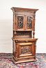 DUTCH GOTHIC REVIVAL CARVED OAK AND STAINED GLASS CABINET WITH HUTCH, 19TH/20TH C. 