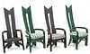 BENT WOOD AND CANE SEAT HIGH BACK PATIO CHAIRS, LATE 20TH C., FOUR PIECES, H 58", W 24", D 24" 