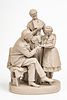 JOHN ROGERS (AMERICAN 1829-1904) PAINTED PLASTER FIGURAL GROUPING, H 20", W 12", D 9", "THE SCHOOL EXAMINATION" 