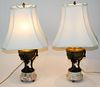 Pair of French urn form lamps on marble