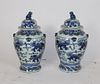 Pair of Chinese blue & white porcelain urns