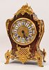 FRENCH BOULLE DORE BRONZE MANTEL CLOCK, H 14", W 9" 