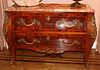 TROUVAILLES FRENCH STYLE MARBLE TOP WALNUT BOMBE COMMODE H 35" W 49" D 19" 