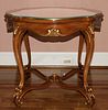 KARGES WALNUT HAND CARVED TABLE H 25" DIA 27" 