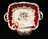 SPODE HAND PAINTED PORCELAIN TRAY C 1850, W 10" L 12" + CREAMER 