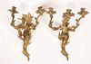 FRENCH STYLE GILT BRONZE SCONCES, PAIR, H 18", W 13" 