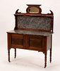 ART NOUVEAU STYLE MAHOGANY & MARBLE SIDEBOARD, H 56", W 42" 