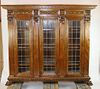 Italian Renaissance bookcase with leaded glass