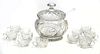 AMERICAN CUT CRYSTAL COVERED PUNCH BOWL, LADLE AND 11 CUPS, H 11.25"