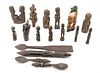 AFRICAN CARVED WOOD, STONE AND BRONZE FIGURAL GROUPING, 20TH C., SEVENTEEN PIECES, H 4.5" TO 15" 