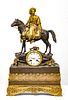 FRENCH EMPIRE BRONZE MANTEL CLOCK, MID19TH C, H 25", W 16", OTTOMAN HORSEMAN 