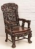 CHINESE CARVED ROSEWOOD ARMCHAIR, 19TH C, H 40", W 24"