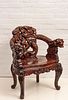 JAPANESE MEIJI PERIOD CARVED WOOD ARMCHAIR, C. 1900, H 33", W 27" 