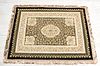 INDIAN  GOLD AND SILVER THREAD EMBROIDERED VELVET WITH HARDSTONE RUG, W 35", L 47" 