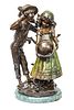 AFTER AUGUST MOREAU, BRONZE SCULPTURE  H 19" W 12" BOY AND GIRL WITH BALL 