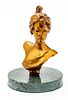 E, VILLAINIS, BRONZE BUST OF YOUNG GIRL, MARBLE BASE H 8" 