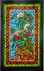 LEADED AND STAINED GLASS WINDOW H 33.5" W 19" FLOWERS 