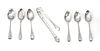 STERLING SILVER SUGAR TONGS AND DEMI TASSE SPOONS, 1796, 7 PCS, ENGLAND 