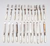 ENGLISH MOTHER OF PEARL AND SHEFFIELD PLATE DESSERT FORKS AND KNIVES, 24 PCS. 