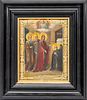 HAND PAINTED RUSSIAN ICON, MARY, SAINTS & ANGELS, 19TH.C. H 8.5" W 7" IMAGE 