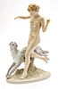 ROYAL DUX 'NUDE RUNNING WITH BORZOI' PORCELAIN FIGURINE, H 14.5", L 9"