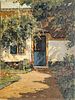 ADRIAAN KEUS (DUTCH, 1875 - 1955) OIL ON BOARD, H 16" W 12" BLUE DOOR 