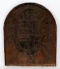 Antique cast iron fire back panel dated 1569