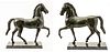 BRONZE  HORSES, ON MARBLE BASES 20TH C. ,  PAIR, H 23", L 24"