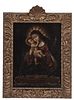 SPANISH SCHOOL OIL ON CANVAS ON BOARD, 17TH C, H 33", W 24.5", MADONNA WITH CHILD 