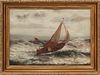 SIGNED OIL ON CANVAS, C. 1880, H 14", W 20", CHOPPY WATERS 