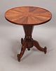 ROSEWOOD AND MIXED WOOD INLAY TABLE, 19TH C, H 28", DIA 29"