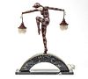 AFTER ANDRE BOURAINE, BRONZE SCULPTURE LAMP H 23" W 18" HARLEQUIN 