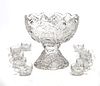 BRILLIANT CUT GLASS PUNCH BOWL ON SEPARATE BASE, 10 CUPS C 1900 H 13" DIA 12" 