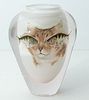 TOAN KLEIN, CANADA, HEAVY VASE WITH CAT FACE, FISH EYES C 1980, H 9" DIA 6" 