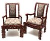 ASIAN CARVED WOOD MONKEY ARM CHAIRS, PAIR H 39.5" W 27" D 19" 