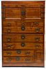 KOREAN CARVED WOOD CHEST-ON-CHEST, H 68 1/2", L 45 1/2", D 20 1/2"