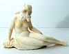 ITALY, WHITE MARBLE, HAND CARVED SITTING NUDE, H 9.75", L 15.5"