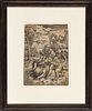 Albrecht Durer (German, 1471-1528) Woodcut Print, C. 1566-1594, Samson Rending The Lion, H 14.75'' W 10.75''