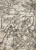 Albrecht Durer (German, 1471-1528) Wood Cut Print,  Late 16th C., Hercules Conquering The Molionide Twins, H 13.75'' W 9.5''