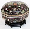 Chinese porcelain lidded octagonal box on stand