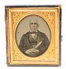 Sixth Plate Daguerreotype  19th Century, Seated Man With Knife, H 3.25'' W 2.75''
