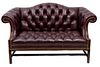 Chippendale Style Tufted Leather Settee H 37'' W 62'' Depth 34''